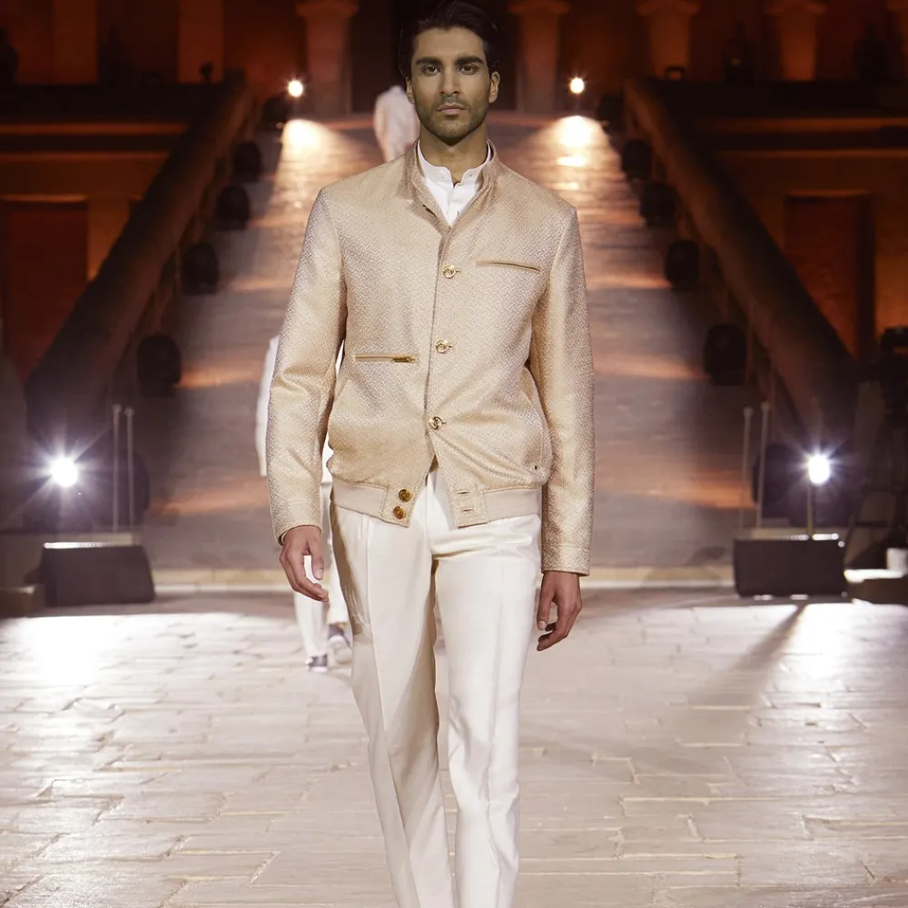 Clearance Band Collar Silk Blouson Mens Outerwear