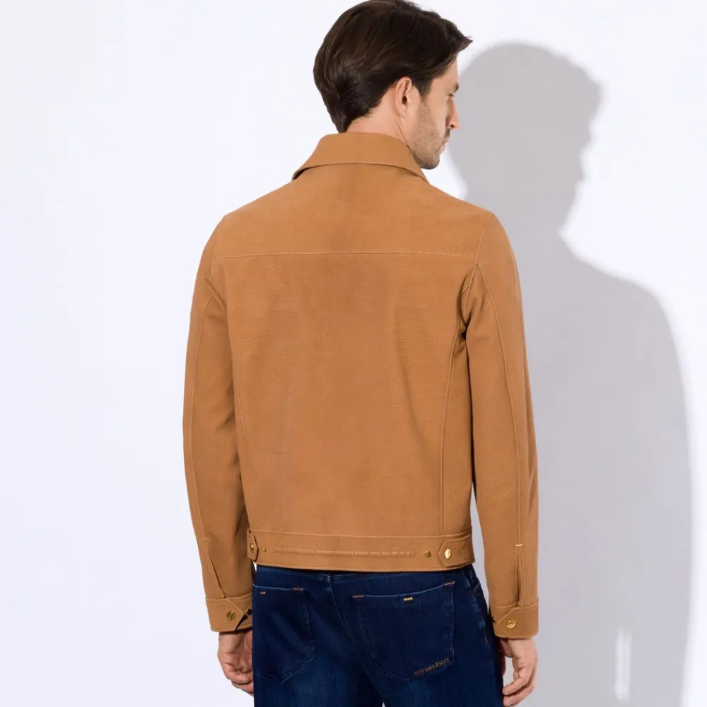 Best Sale Calfskin Leather Blouson Mens Outerwear