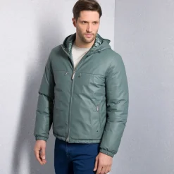 Outlet Calfskin Leather Hooded Blouson Mens Outerwear