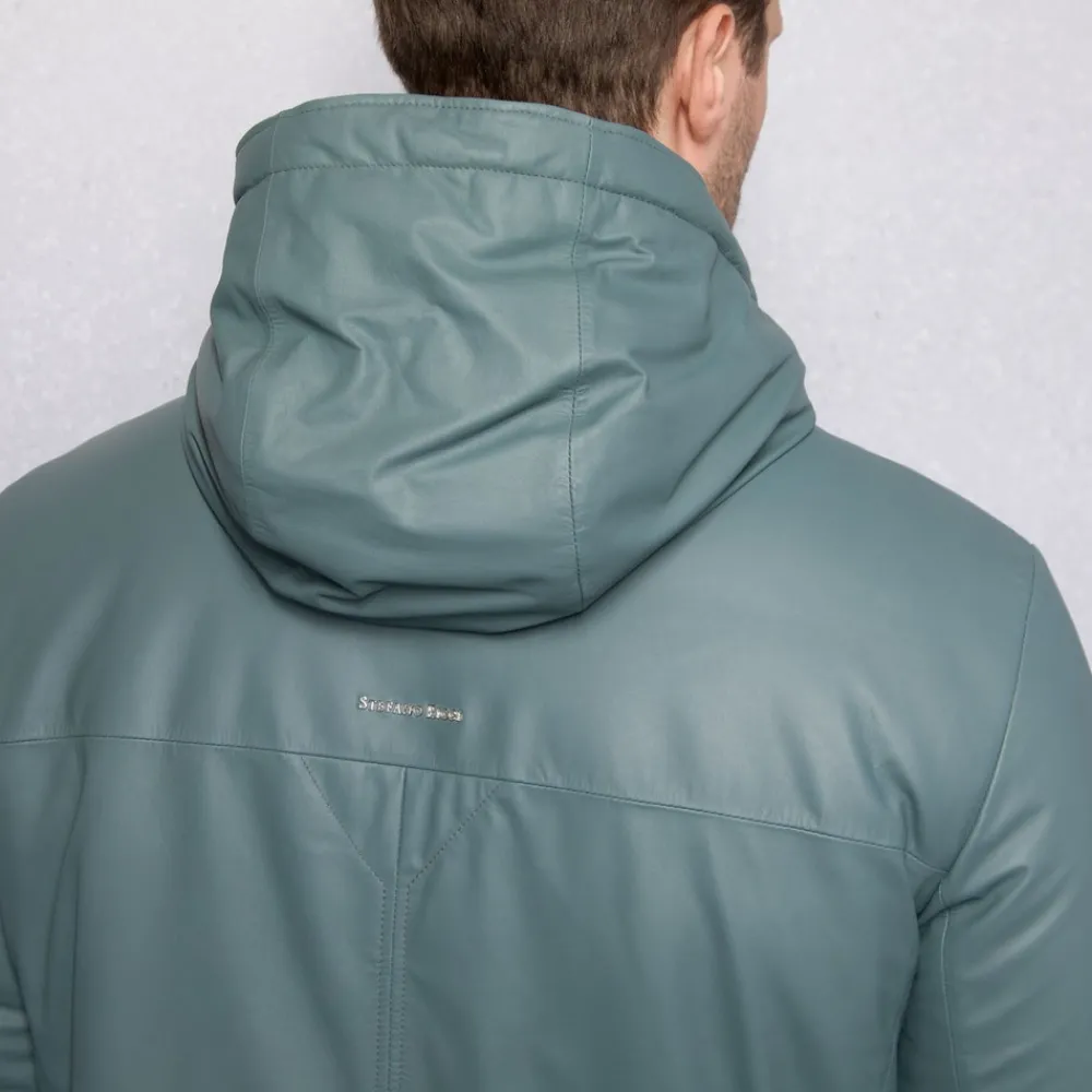 Outlet Calfskin Leather Hooded Blouson Mens Outerwear