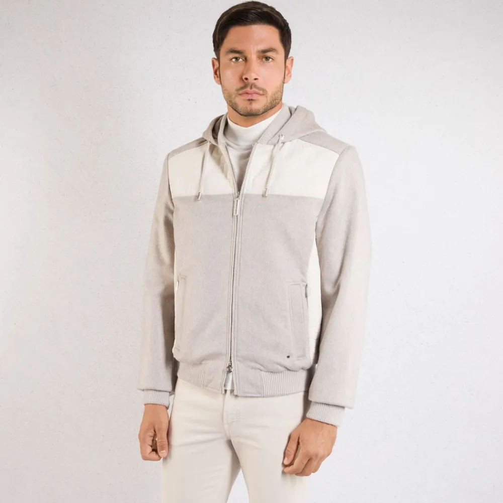 Fashion Cashmere And Nubuck Crocodile Hooded Blouson Mens Outerwear