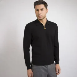Best Cashmere And Silk Zip Polo Shirt Mens Knitwear