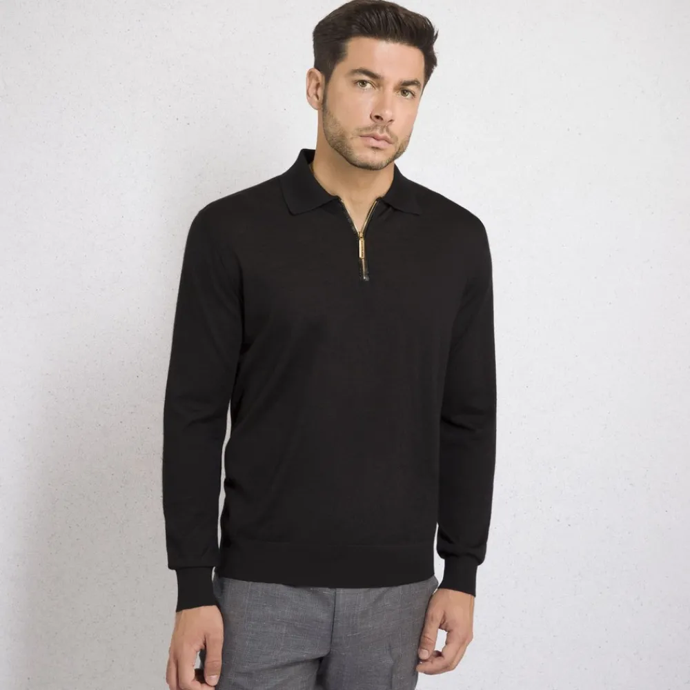 Outlet Cashmere And Silk Zip Polo Shirt Mens Knitwear