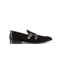Clearance Crocodile And Suede Monk Strap Shoes Loafers