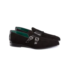 Clearance Crocodile And Suede Monk Strap Shoes Loafers