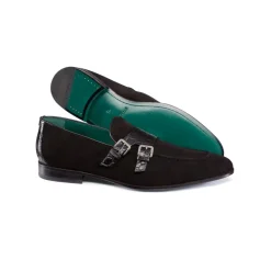 Clearance Crocodile And Suede Monk Strap Shoes Loafers