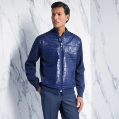 Best Sale Crocodile Leather And Knit Blouson Mens Last Sizes