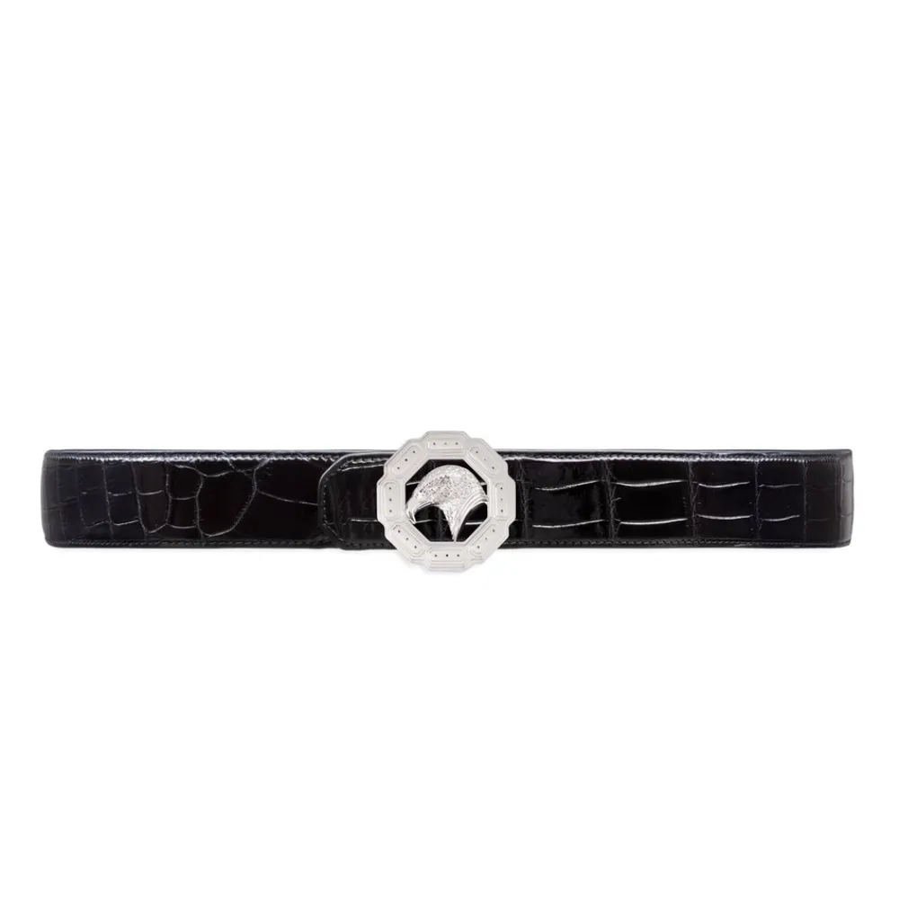 Outlet Diamante Crocodile Leather Belt Belts
