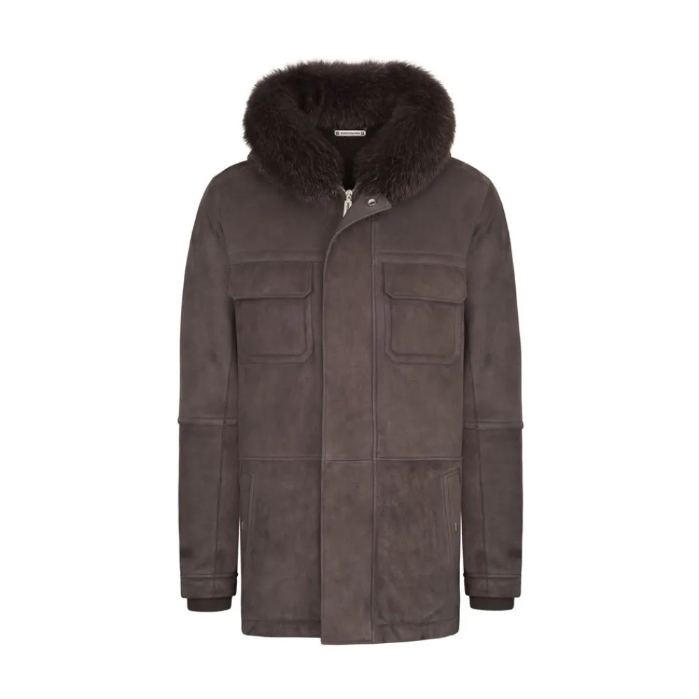 Cheap Hooded Coat With Fox Fur Trim Mens Outerwear