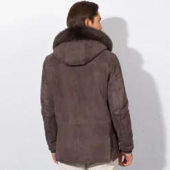 Cheap Hooded Coat With Fox Fur Trim Mens Outerwear