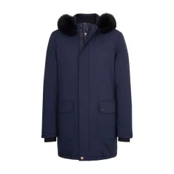 Cheap Hooded Down Jacket With Fox Fur Trim Mens Outerwear