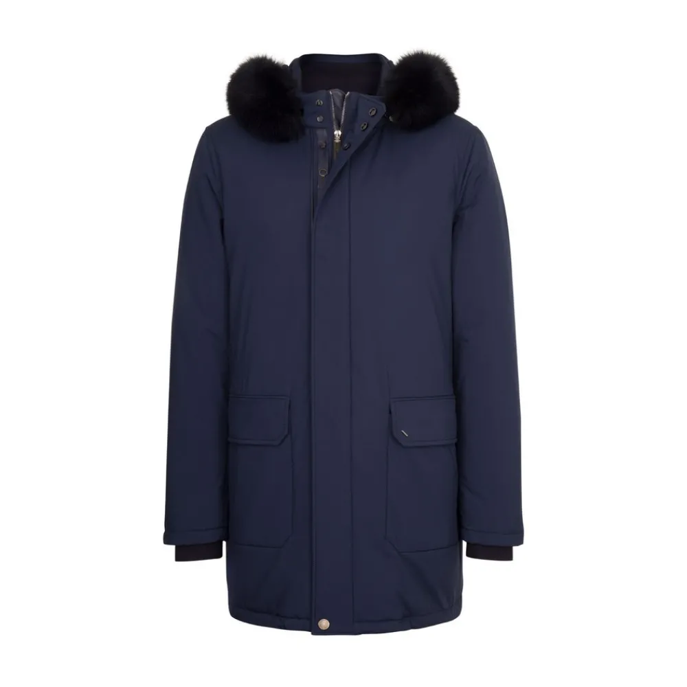 Cheap Hooded Down Jacket With Fox Fur Trim Mens Outerwear