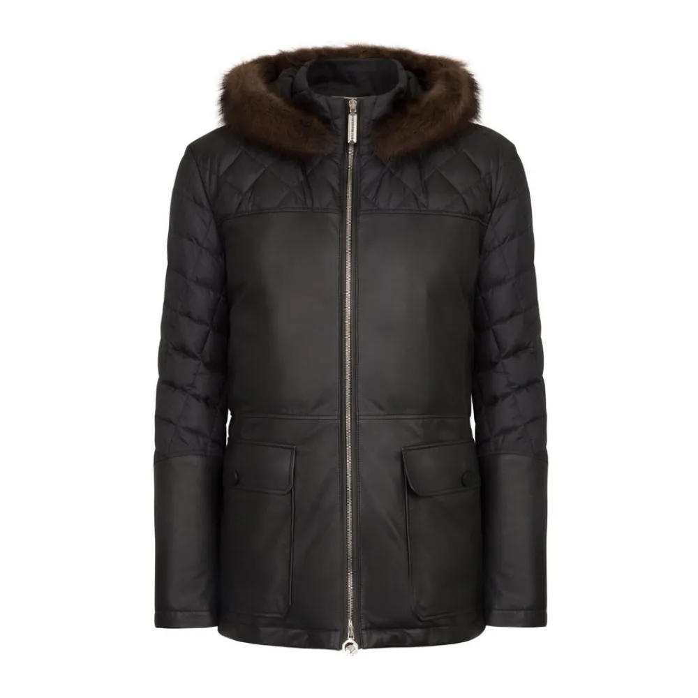 Cheap Hooded Down Jacket With Pekan Fur Mens Outerwear