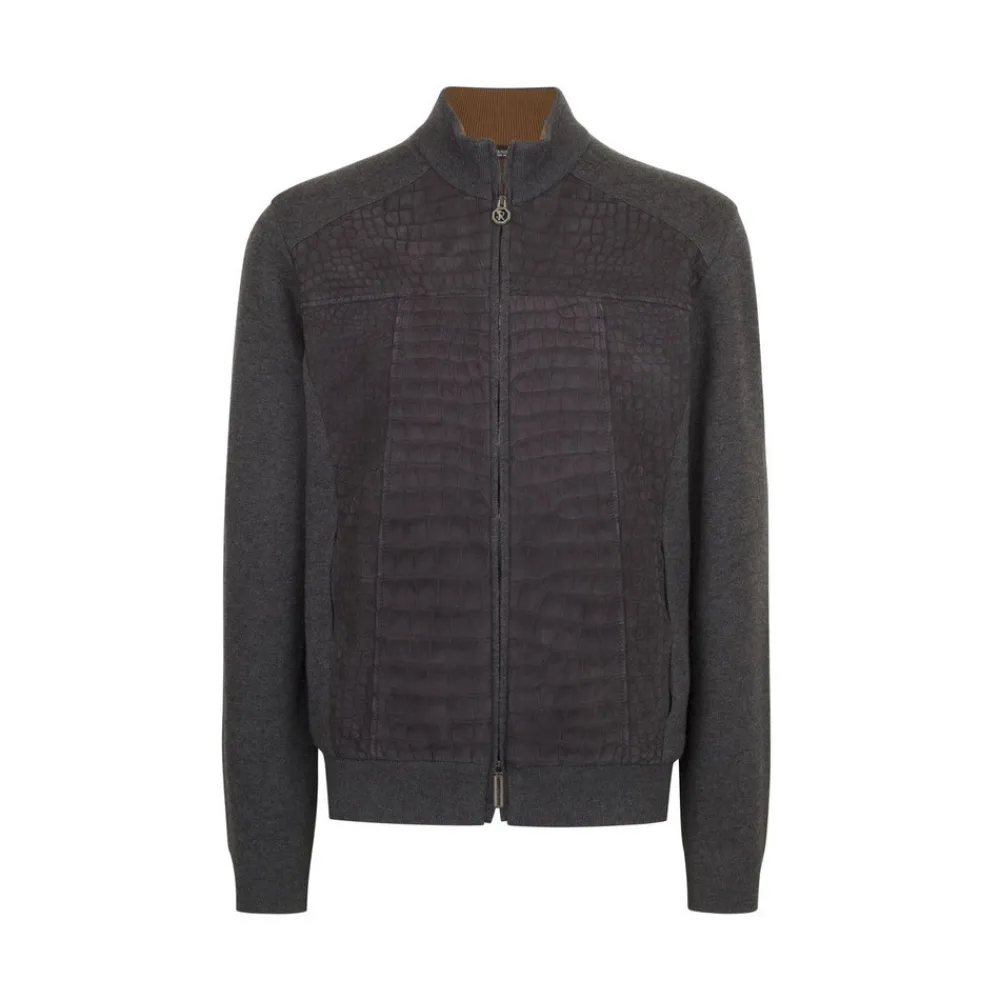 New Knit Blouson With Crocodile Leather Inserts Mens Knitwear