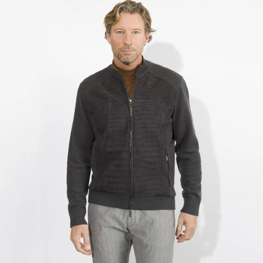 New Knit Blouson With Crocodile Leather Inserts Mens Knitwear