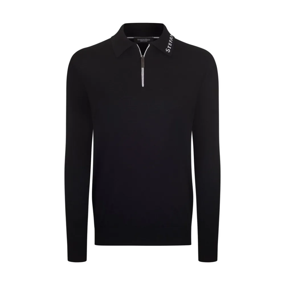 Best Sale Knit Long Sleeve Zip Polo Mens Knitwear