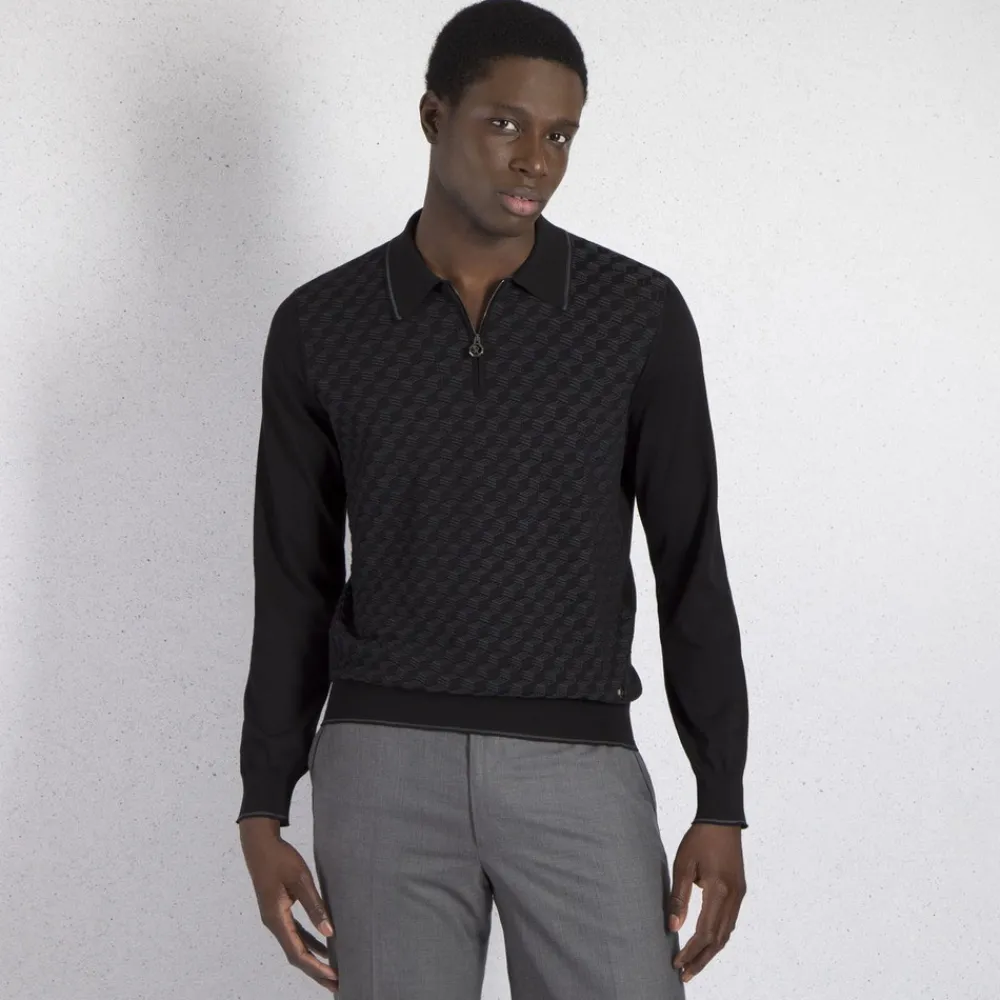 Best Knit Long Sleeve Zip Polo Mens Knitwear