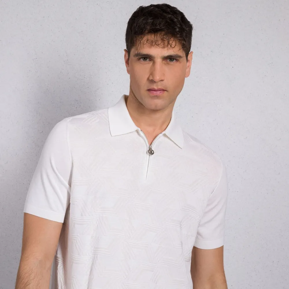 New Knit Short Sleeve Zip Polo Mens Knitwear