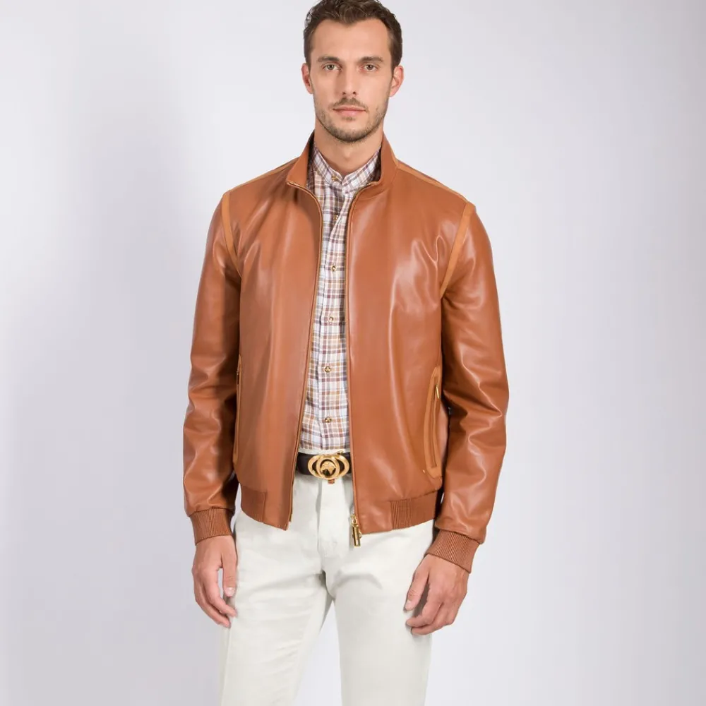 Best Sale Lambskin Leather Blouson Mens Outerwear