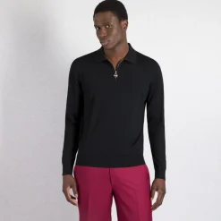 Flash Sale Long Sleeve Zip Polo Mens Knitwear