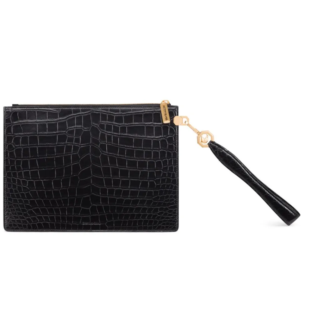 New Matted Crocodile Leather Portfolio Small Leather Goods