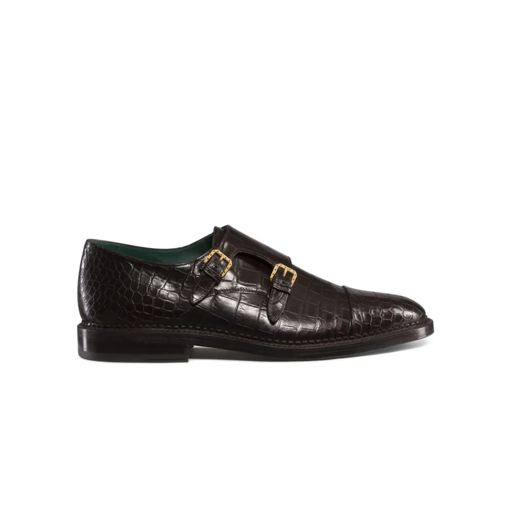 Store Matted Crocodile Monk Strap Shoes Dress Shoes