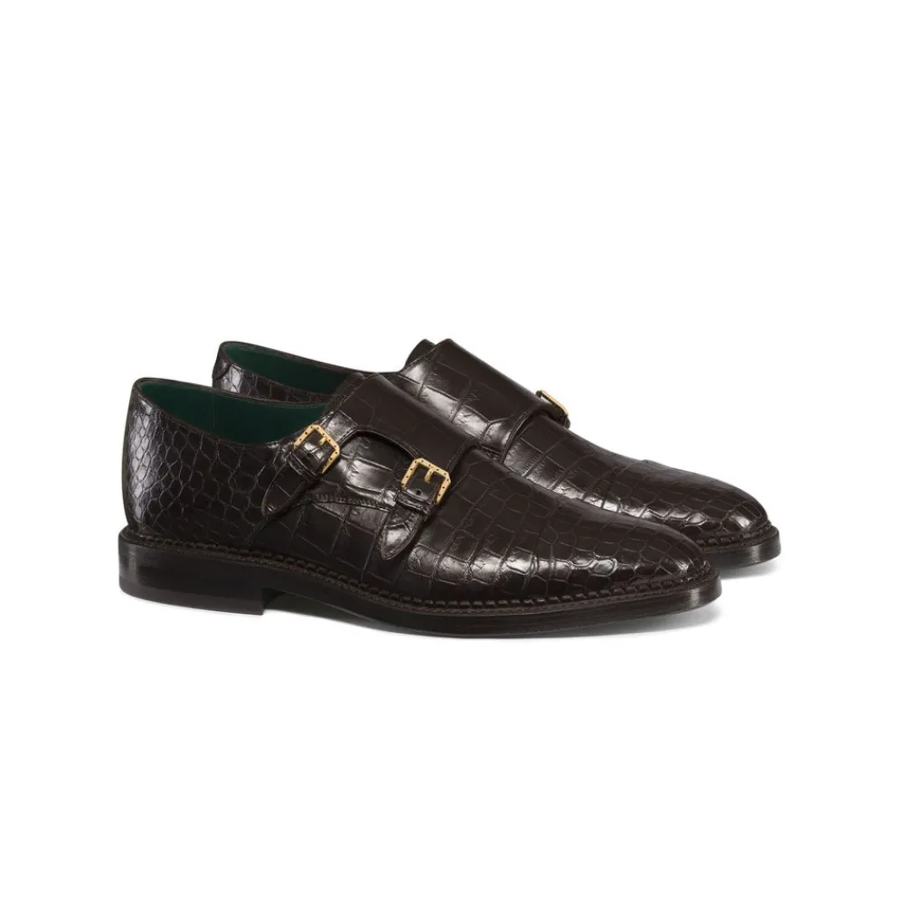 Store Matted Crocodile Monk Strap Shoes Dress Shoes