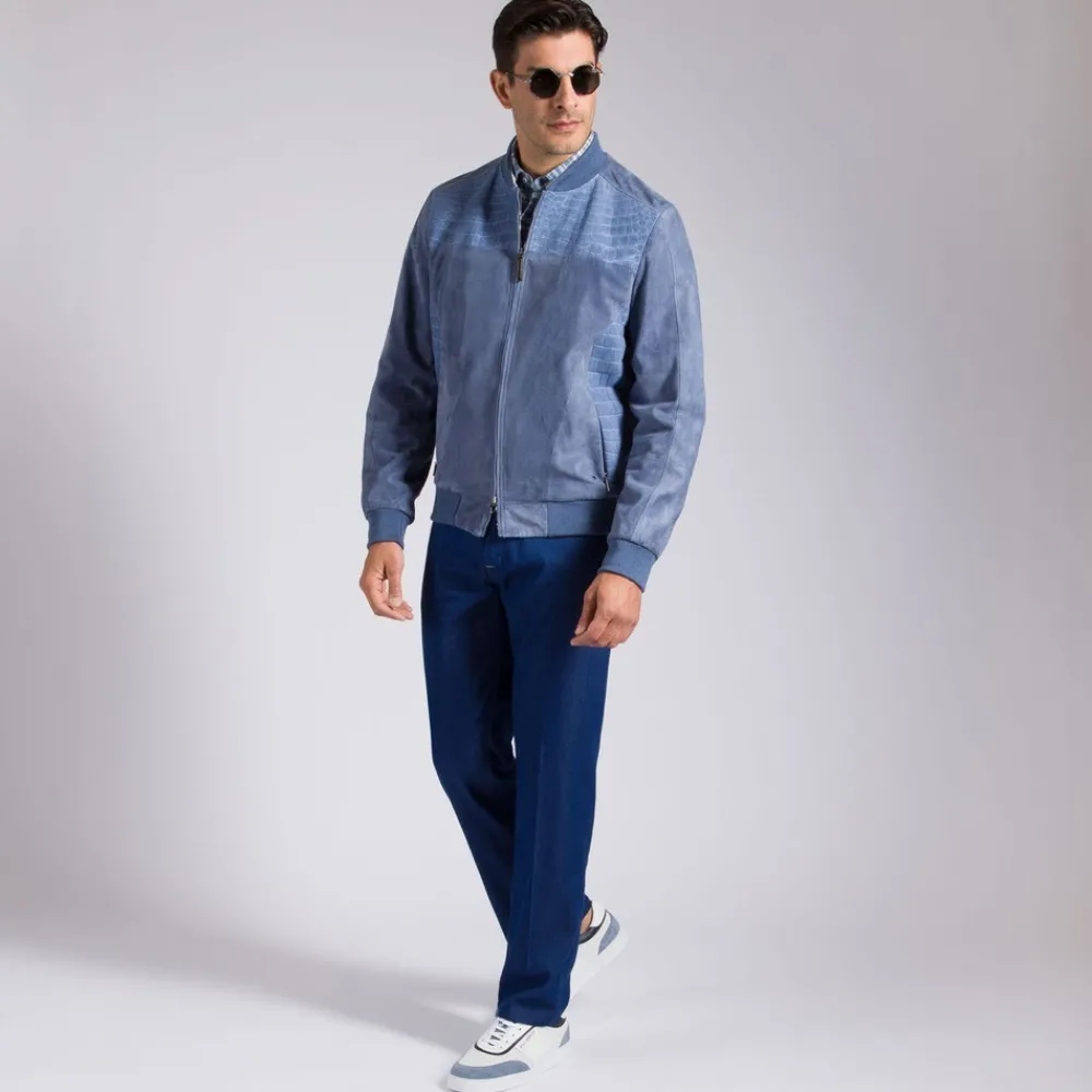 Best Nubuck Crocodile Leather And Suede Blouson Mens Outerwear