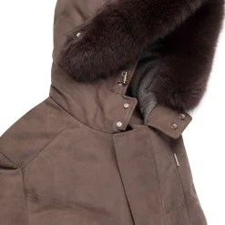 Cheap Nubuck Padded Jacket With Fox Fur Hood Mens Outerwear