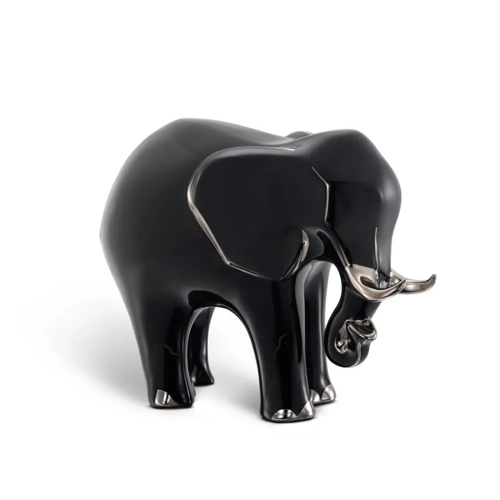 Flash Sale Platinum Black Large Porcelain Elephant Ornament Porcelain Line