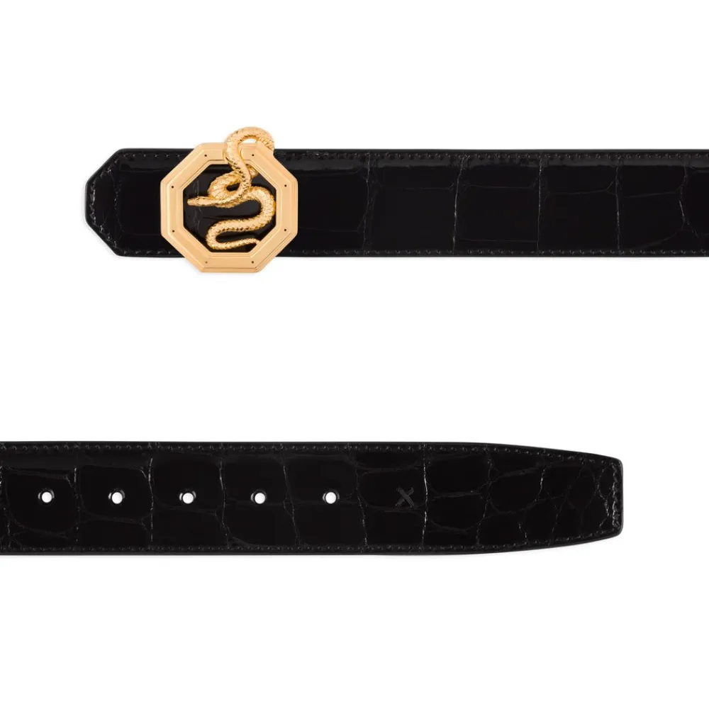 Outlet Polished Crocodile Leather Belt Belts