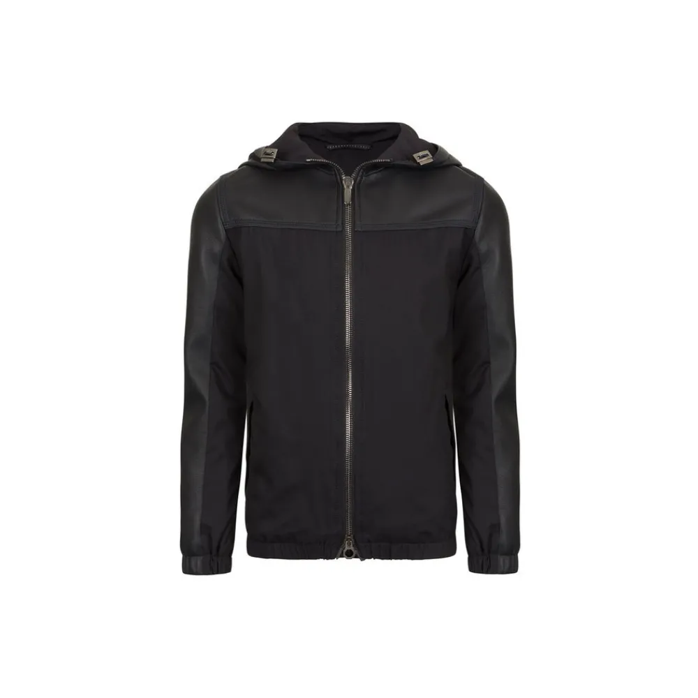 Online Silk And Lambskin Leather Hooded Blouson Junior Outerwear