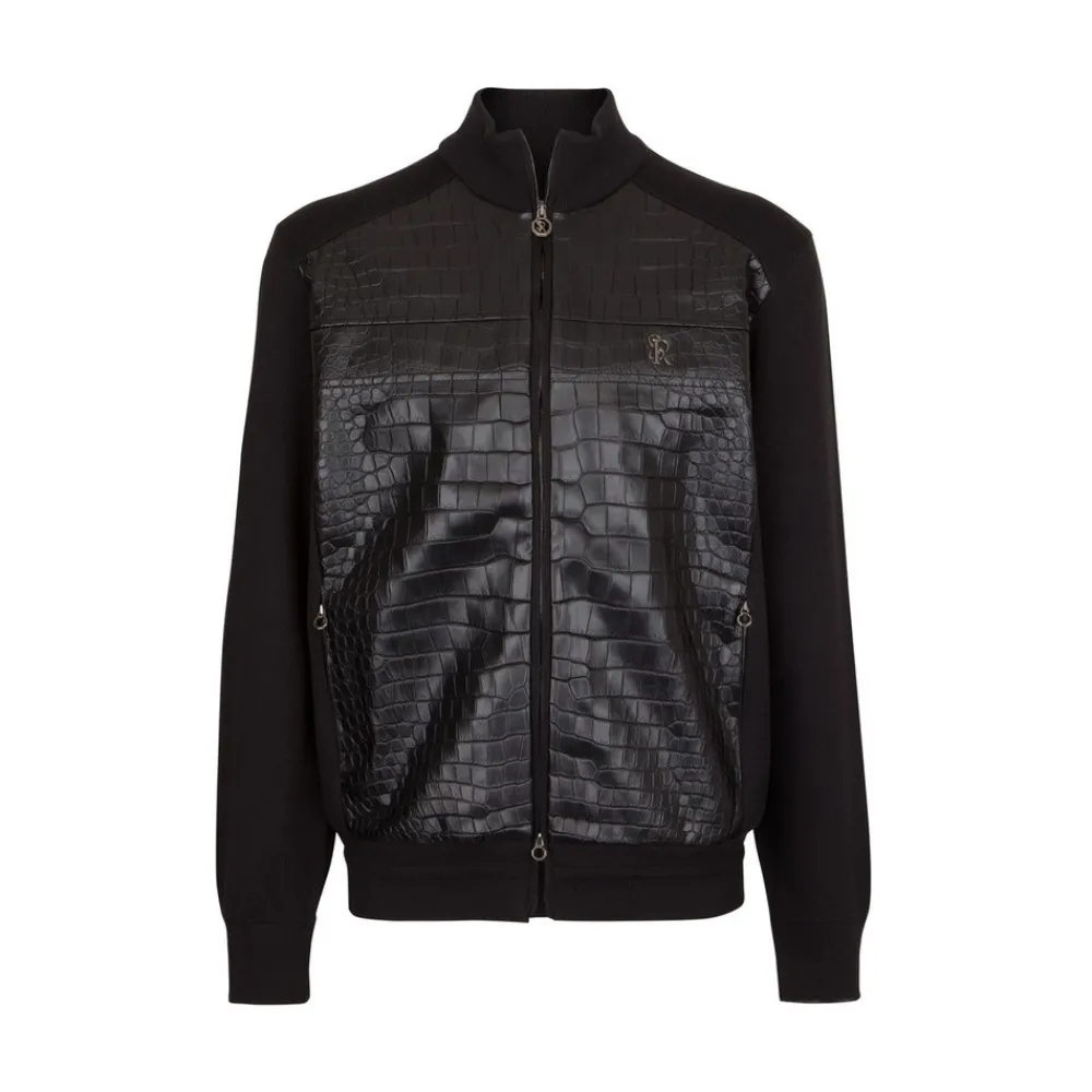 Sale Silk, Cotton And Crocodile Leather Blouson Mens Knitwear