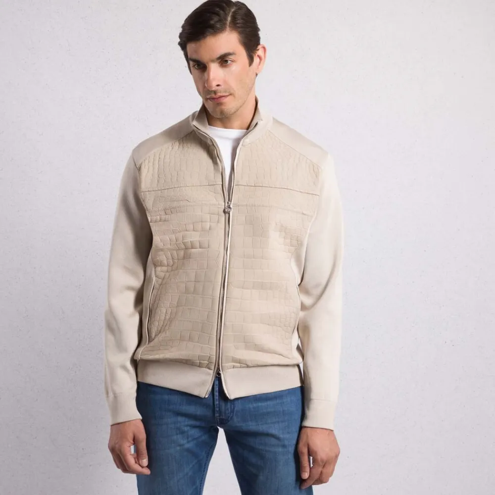 Sale Silk, Cotton And Crocodile Leather Blouson Mens Knitwear