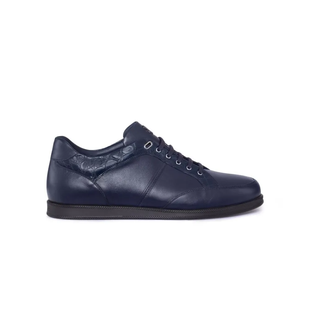 Fashion Sneakers In Matted Crocodile And Calfskin Leather Sneakers