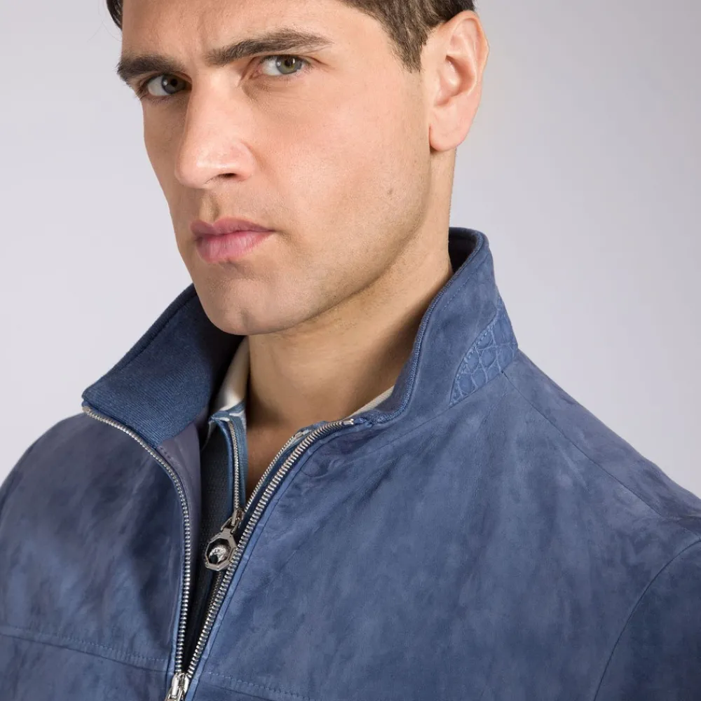 Clearance Suede And Crocodile Leather Blouson Mens Outerwear