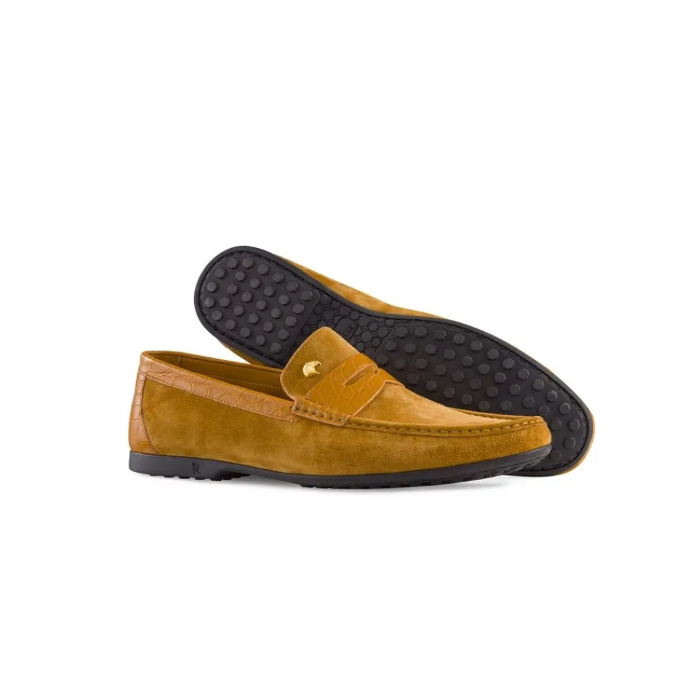 Cheap Suede And Matted Crocodile Leather Penny Slot Loafers Loafers