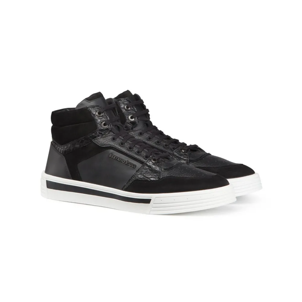 Store Suede, Calfskin And Crocodile Leather High Top Sneakers Boots