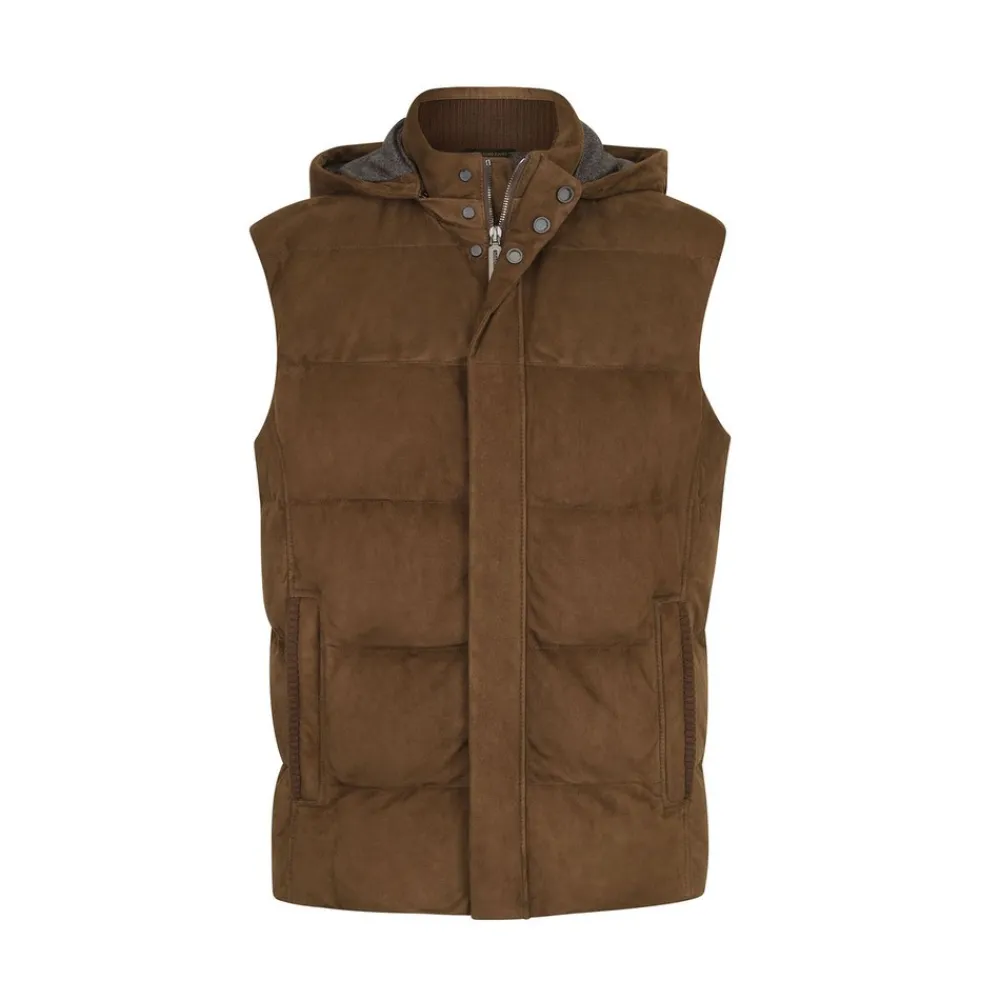Shop Suede Hooded Gilet Mens Last Sizes