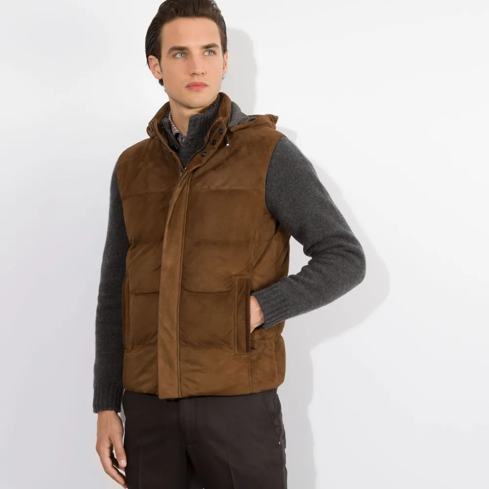 Shop Suede Hooded Gilet Mens Last Sizes