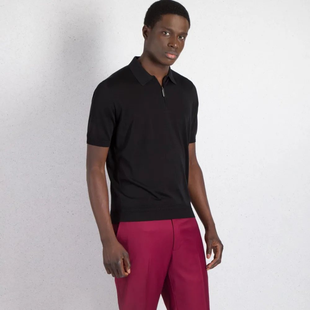 Clearance Zip Polo Shirt Mens Knitwear
